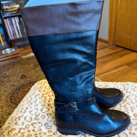 Black and Brown Wide Calf Boots - Picture 1 of 2
